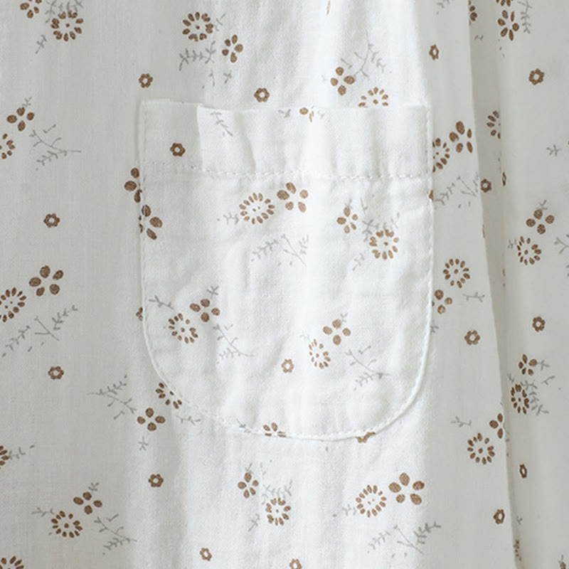 Buddha Stones Fall Small Floral Pattern Buttons Down Design Long Sleeve Women's Cotton Shirt - image 13