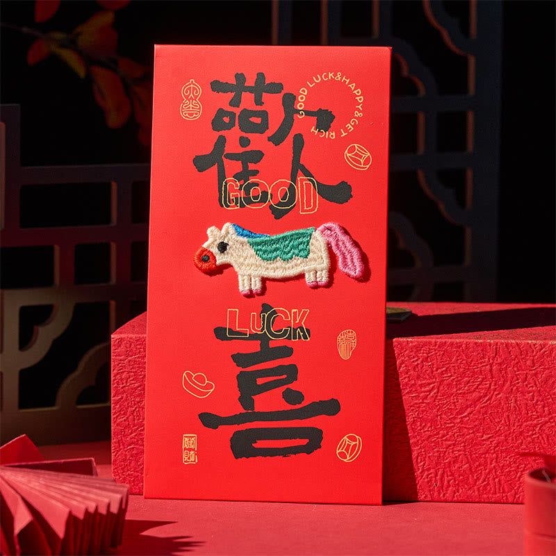 Buddha Stones Year Of The Horse 2026 New Year Embroidery Blessings Luck 6pcs Chinese Red Envelope - image 3