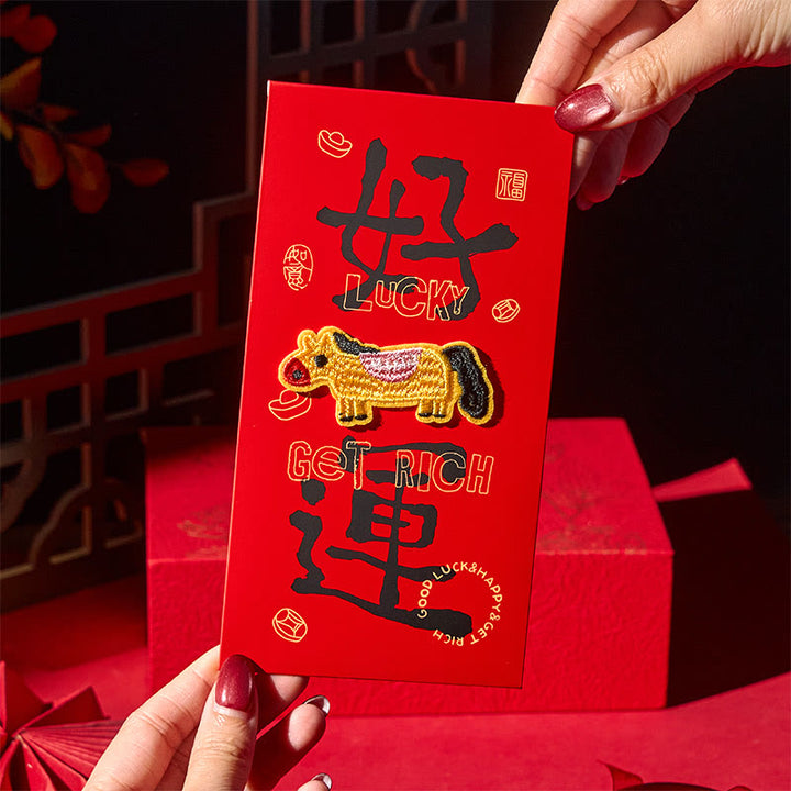 Buddha Stones Year Of The Horse 2026 New Year Embroidery Blessings Luck 6pcs Chinese Red Envelope - image 13