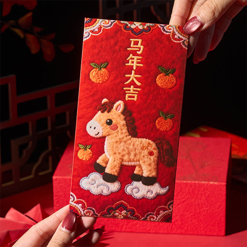 Buddha Stones Year Of The Horse 2026 New Year Blessing 6pcs Chinese Red Envelope - image 3