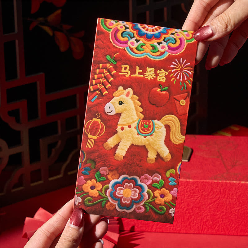 Buddha Stones Year Of The Horse 2026 New Year Good Luck 6pcs Chinese Red Envelope - image 3