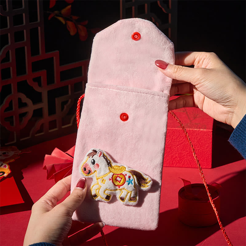 Buddha Stones Year Of The Horse 2026 New Year Fu Character Ingot Pattern Embroidery Chinese Red Envelope - image 2