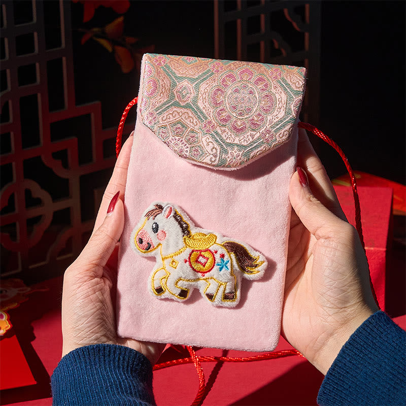 Buddha Stones Year Of The Horse 2026 New Year Fu Character Ingot Pattern Embroidery Chinese Red Envelope - image 1