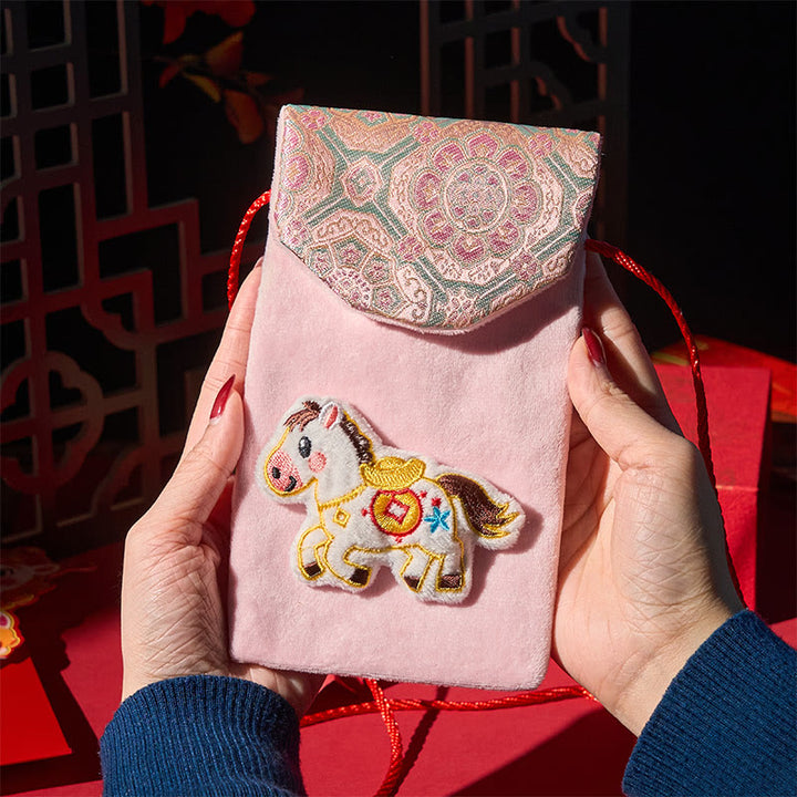 Buddha Stones Year Of The Horse 2026 New Year Fu Character Ingot Pattern Embroidery Chinese Red Envelope - image 1