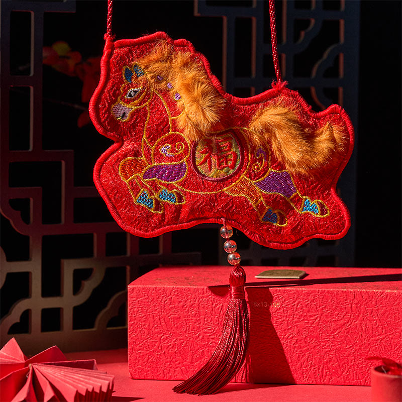 Buddha Stones Year Of The Horse 2026 New Year Fu Character Tassel Embroidery Chinese Red Envelope - image 1