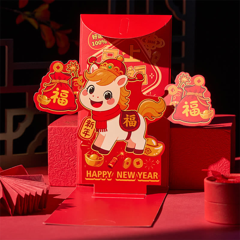 Buddha Stones Year Of The Horse 2026 New Year Fu Character Standable 6pcs Chinese Red Envelope - image 6