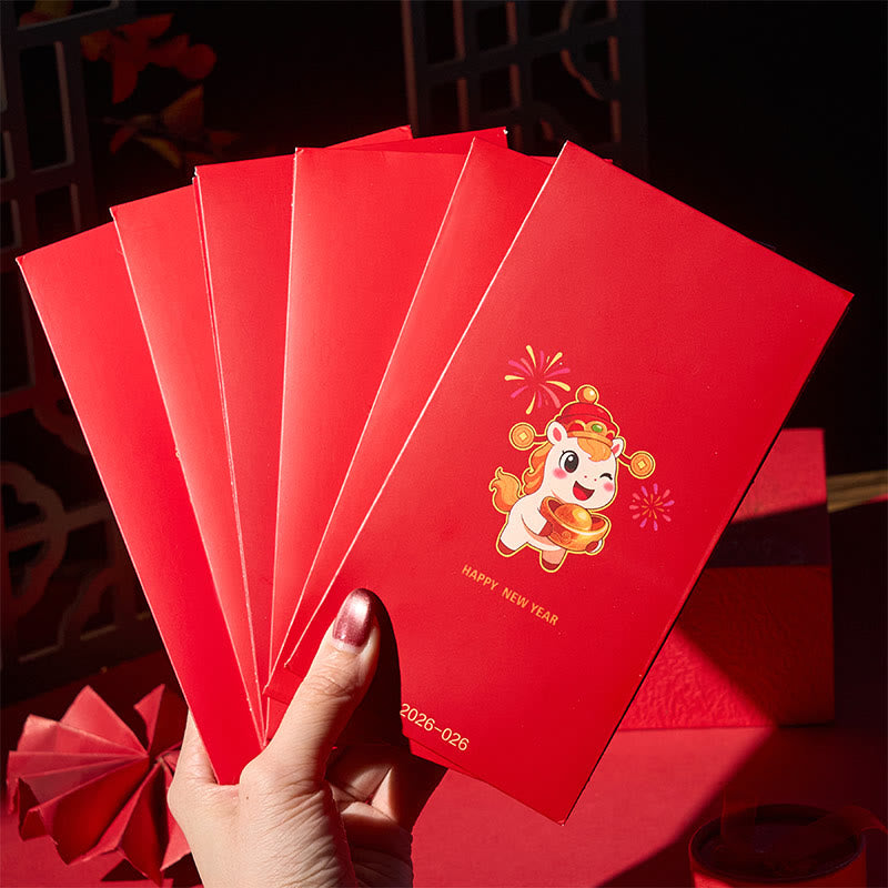 Buddha Stones Year Of The Horse 2026 New Year Fu Character Three-dimensional 6pcs Chinese Red Envelope - image 1