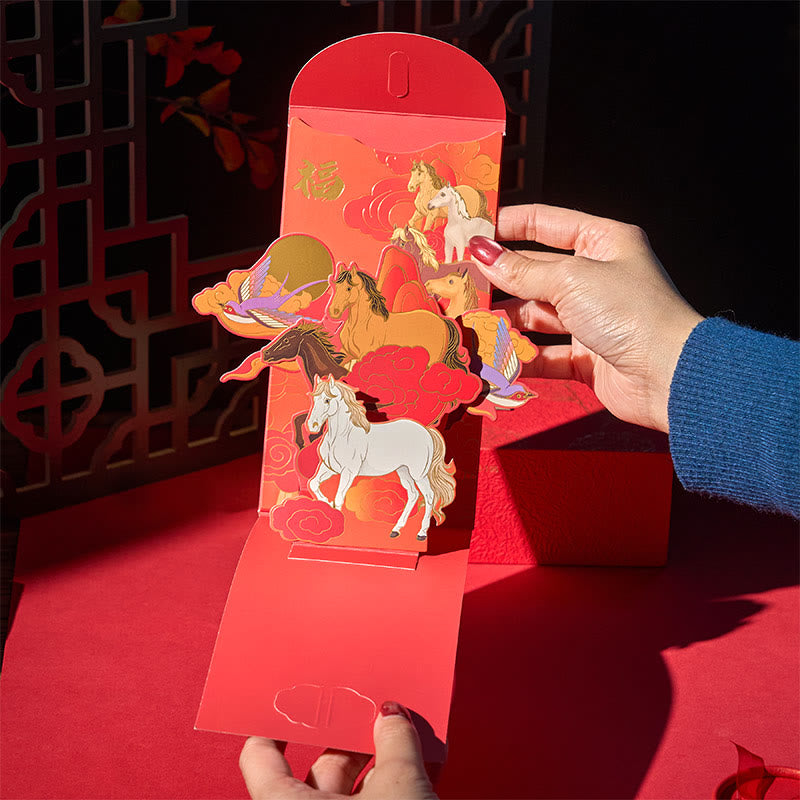 Buddha Stones Year Of The Horse 2026 New Year Fu Character 6pcs Chinese Red Envelope - Fu Character Horse Set(18*9.5cm) - image 0