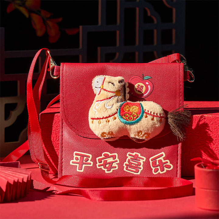 Buddha Stones Year Of The Horse 2026 New Year Fu Character Peace Joy Crossbody Red Envelope Bag - Small Size Horizontal (11.6*12.2cm) - image 8
