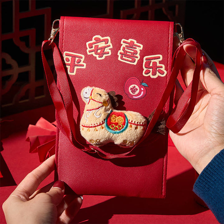 Buddha Stones Year Of The Horse 2026 New Year Fu Character Peace Joy Crossbody Red Envelope Bag - image 2