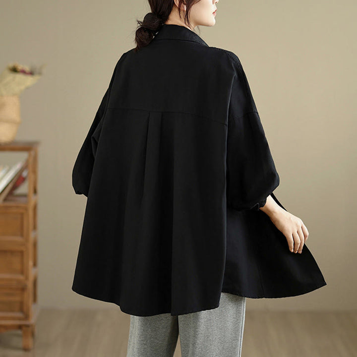 Buddha Stones Fall Pure Color Lapel Button Simple Design Women's Cotton Long Sleeve Jacket - image 10