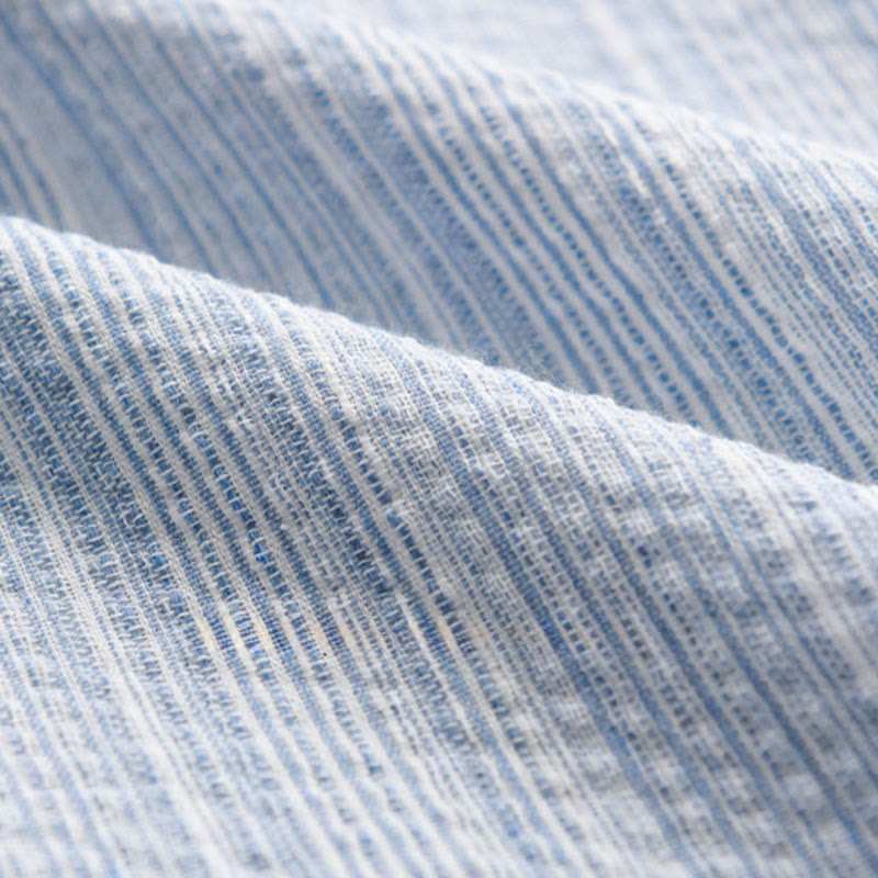 Buddha Stones Embroidery Bird Striped Pattern Long Sleeve Men's Cotton Shirt With Pocket - image 11