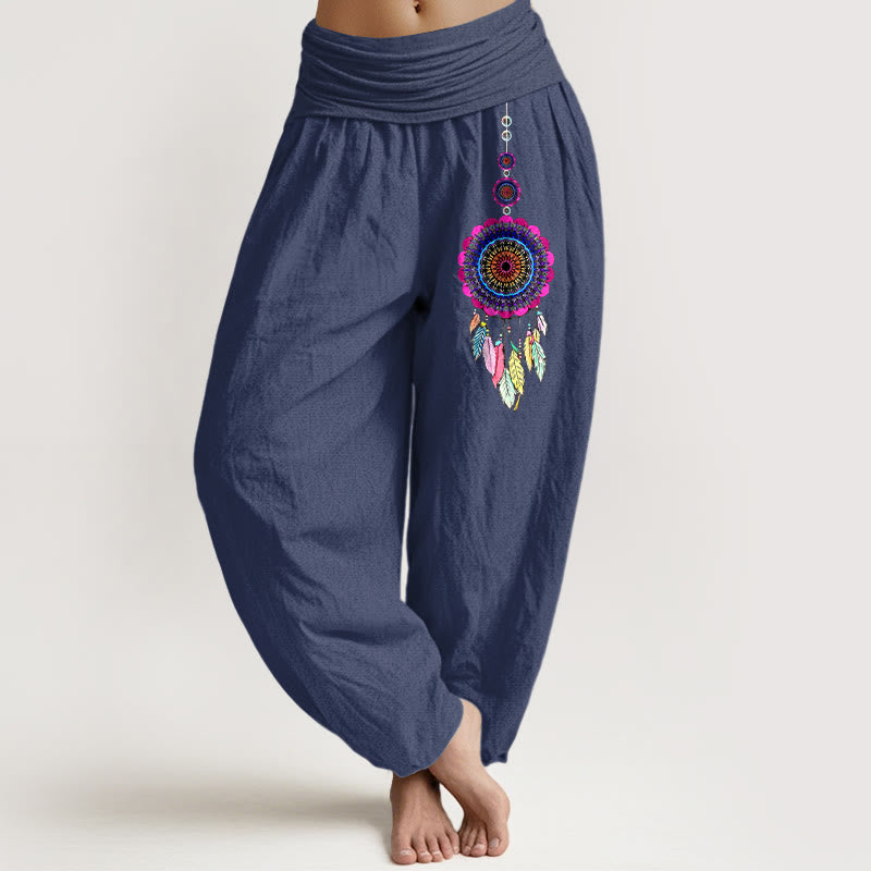 Buddha Stones Colorful Dreamcatchers Pattern Pure Cotton Women's Elastic Waist Harem Pants - DarkSlateBlue - US16，UK/AU20，EU48 (3XL) - image 5