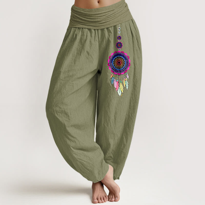 Buddha Stones Colorful Dreamcatchers Pattern Pure Cotton Women's Elastic Waist Harem Pants - OliveDrab - US16，UK/AU20，EU48 (3XL) - image 14