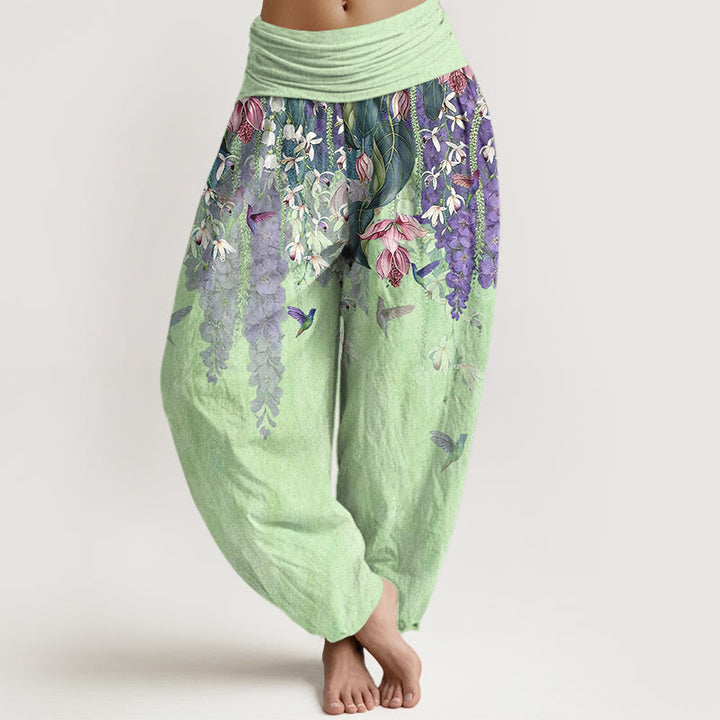 Buddha Stones Pure Cotton Orchid Birds Pattern Women's Elastic Waist Harem Pants - Honeydew - US16，UK/AU20，EU48 (3XL) - image 8