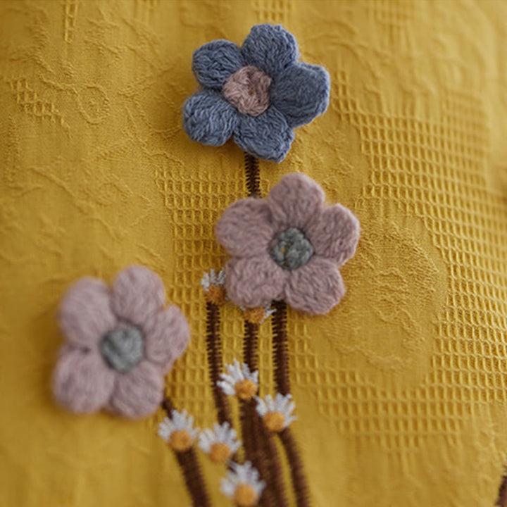 Buddha Stones Three-dimensional Flowers Design Crew Neck Short Sleeve Cotton Women's Shirt - image 13