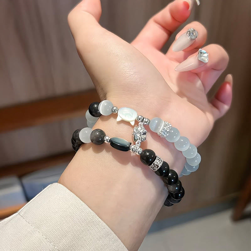 Buddha Stones Cat Head White Cat's Eye Silver Sheen Obsidian Positive Bracelet - image 15