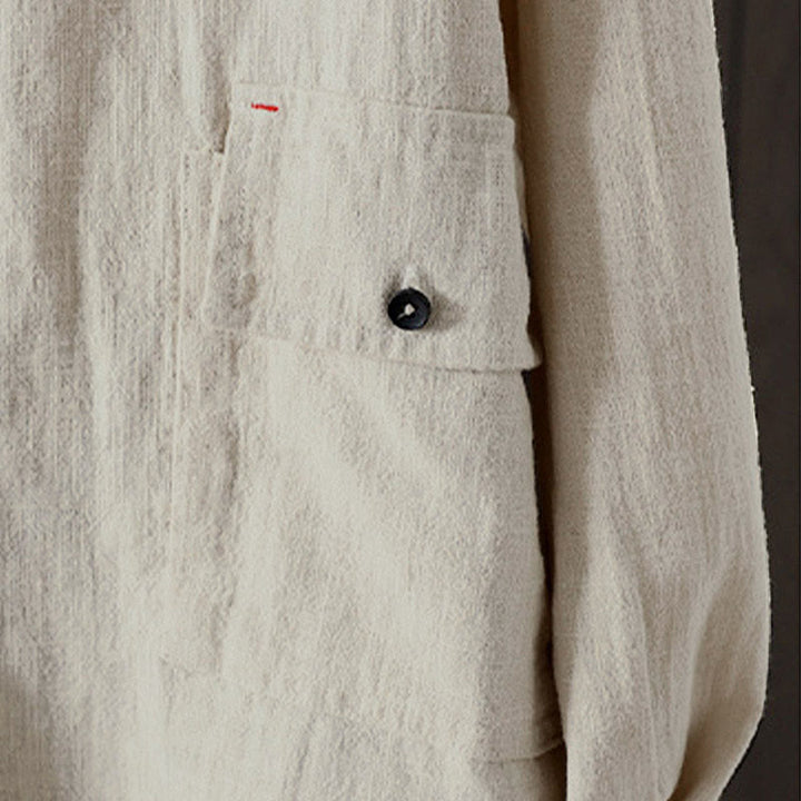 Buddha Stones Fall Solid Color Crew Neck Colorful Buttons Down Design Women's Cotton Long Sleeve Shirt - image 10