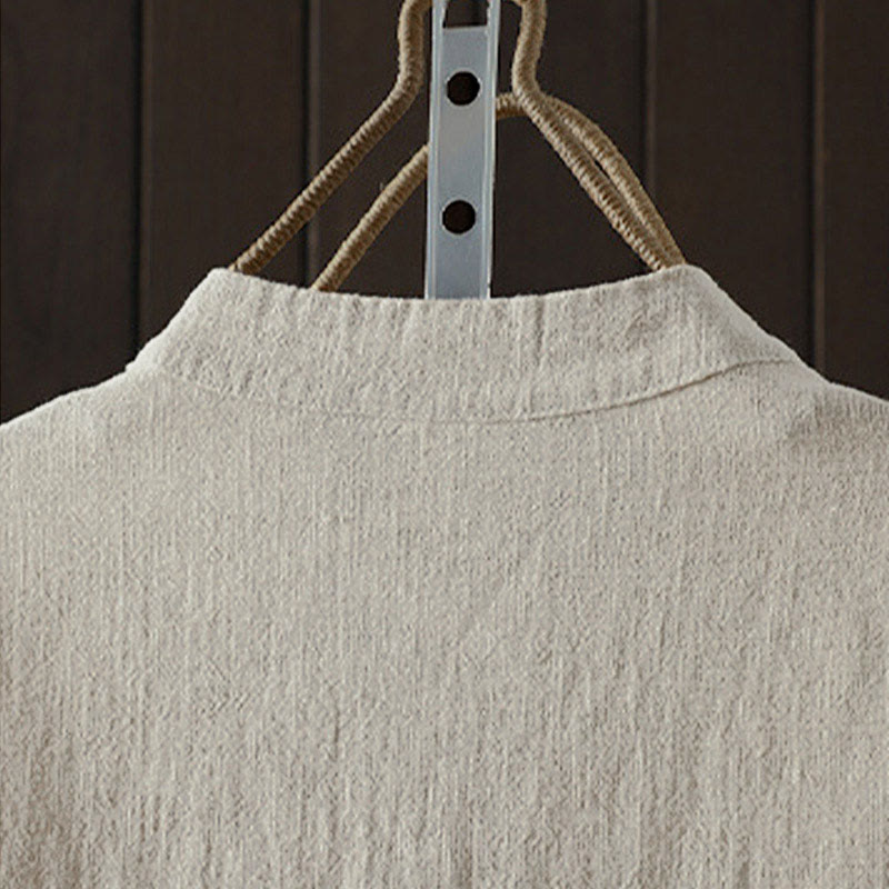 Buddha Stones Fall Solid Color Crew Neck Colorful Buttons Down Design Women's Cotton Long Sleeve Shirt - image 8