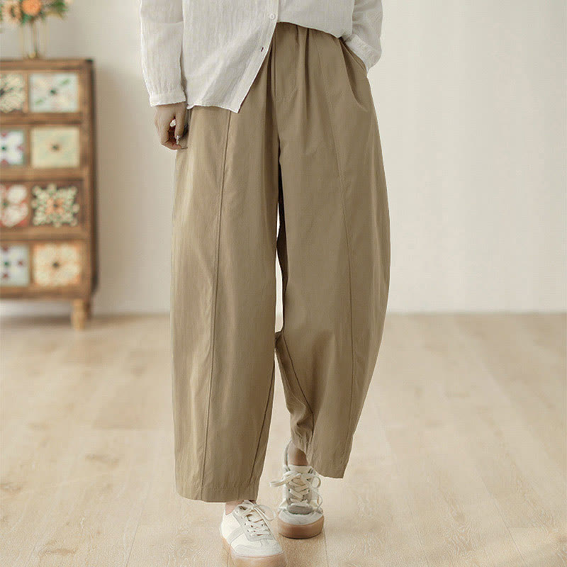 Buddha Stones Simple Lines Design Ankle-Length Cotton Women's Harem Pants With Pockets - image 7