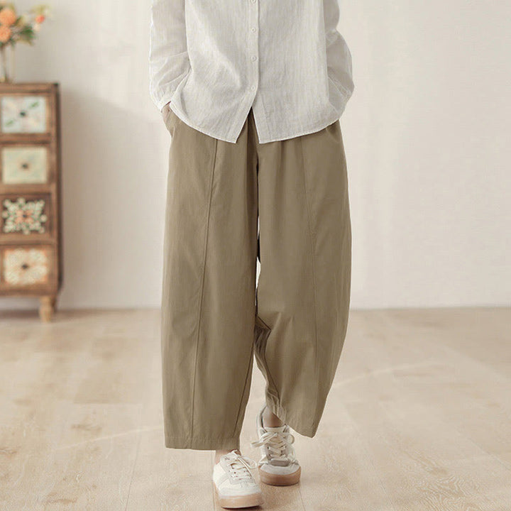 Buddha Stones Simple Lines Design Ankle-Length Cotton Women's Harem Pants With Pockets - image 8