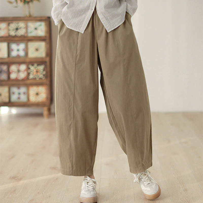 Buddha Stones Simple Lines Design Ankle-Length Cotton Women's Harem Pants With Pockets - image 6