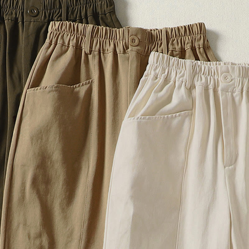 Buddha Stones Fall Simple Lines Button Zipper Design Ankle-Length Cotton Women's Harem Pants With Pockets - image 16