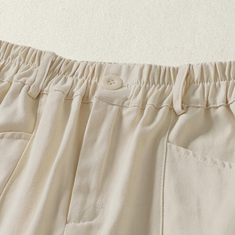 Buddha Stones Fall Simple Lines Button Zipper Design Ankle-Length Cotton Women's Harem Pants With Pockets - image 1