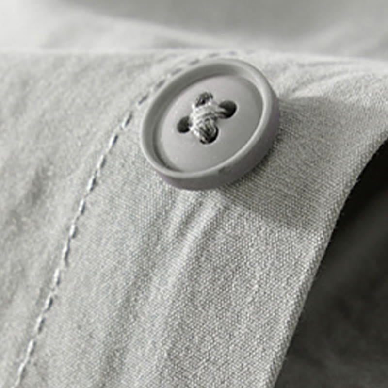 Buddha Stones Summer Buttons Square Striped Color Blocking Decorative Pocket Men's Short Sleeve Cotton Shirt - image 1