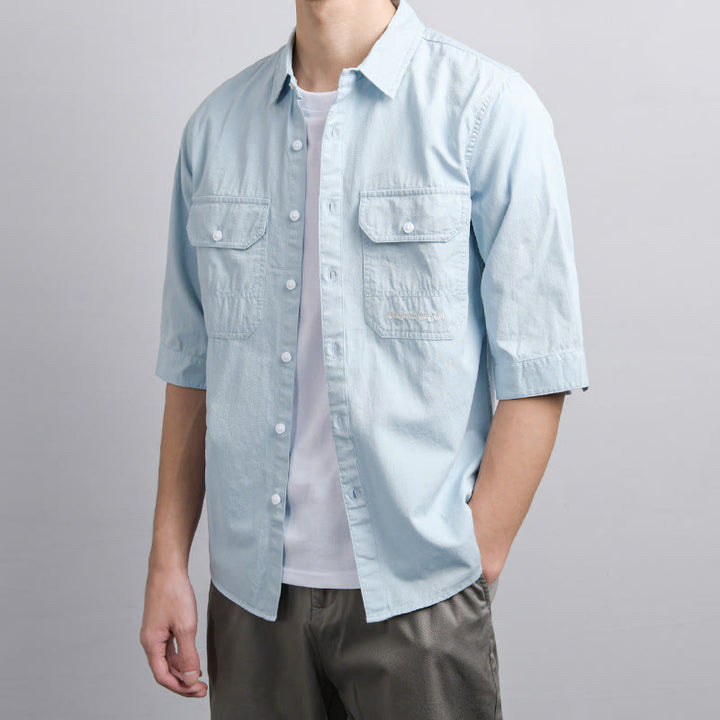 Buddha Stones Summer Buttons Down Two Decorative Pockets Men's Half Sleeve Cotton Shirt - image 5