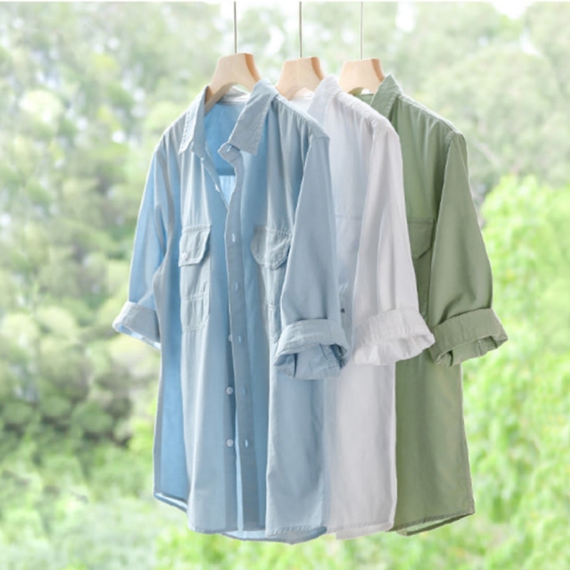 Buddha Stones Summer Buttons Down Two Decorative Pockets Men's Half Sleeve Cotton Shirt - image 22