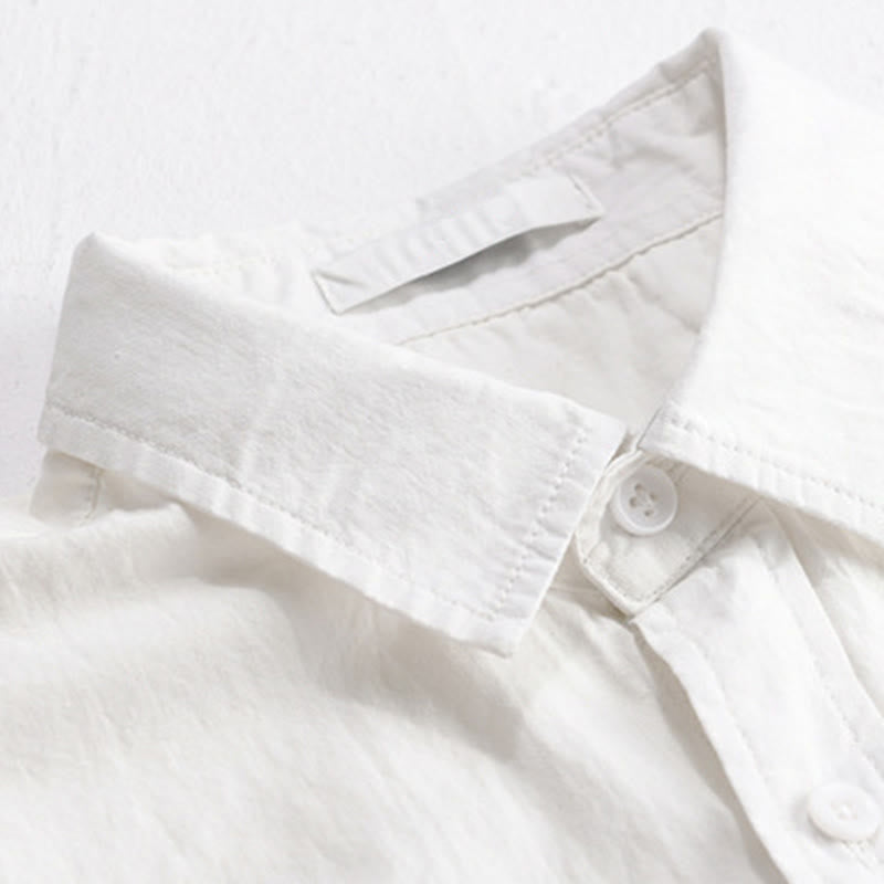 Buddha Stones Summer Buttons Down Bird Embroidery Decorative Pocket Men's Short Sleeve Cotton Shirt - image 4