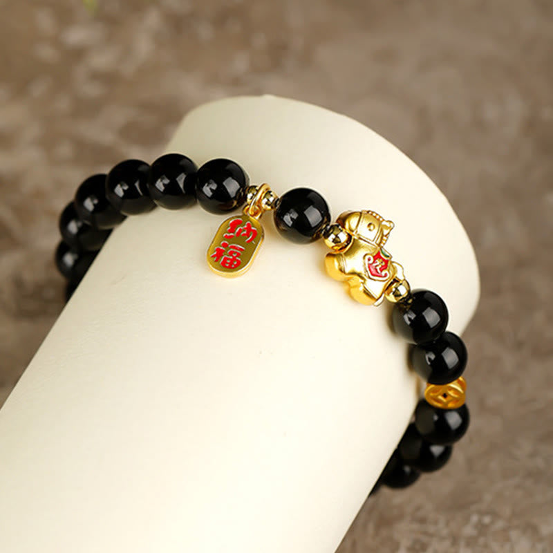 Buddha Stones Year Of The Horse Black Obsidian Strength Bracelet - image 4