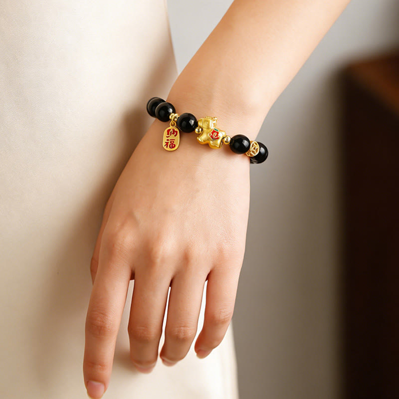 Buddha Stones Year Of The Horse Black Obsidian Strength Bracelet - image 3