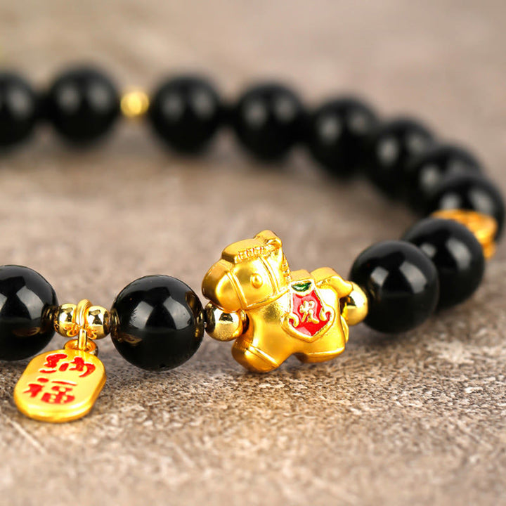 Buddha Stones Year Of The Horse Black Obsidian Strength Bracelet - image 9