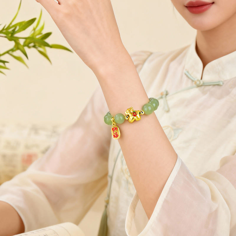 Buddha Stones Year Of The Horse Hetian Jade Abundance Bracelet - image 4