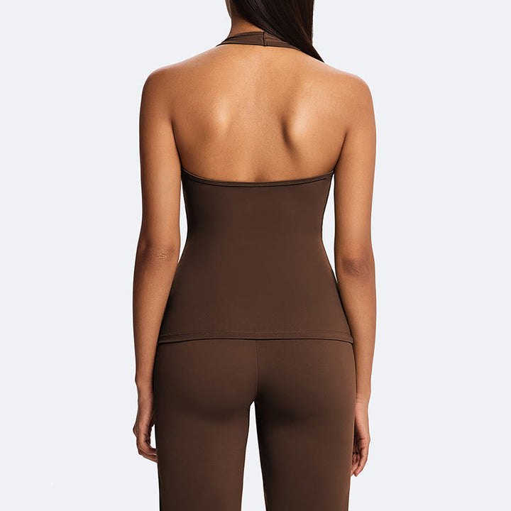 Buddha Stones Solid Crop Halter Backless Sleeveless Top Straight Leg Pants For Sports Fitness Yoga - image 2