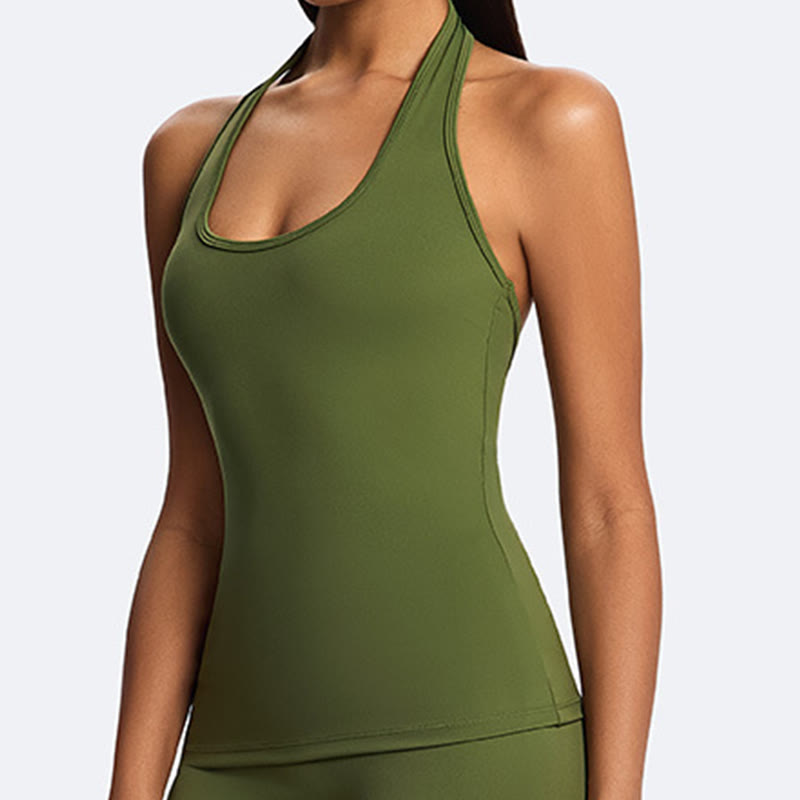 Buddha Stones Solid Crop Halter Backless Sleeveless Top Straight Leg Pants For Sports Fitness Yoga - image 8