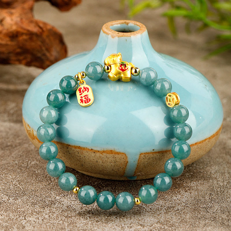 Buddha Stones Year Of The Horse Jade Prosperity Abundance Bracelet - image 2