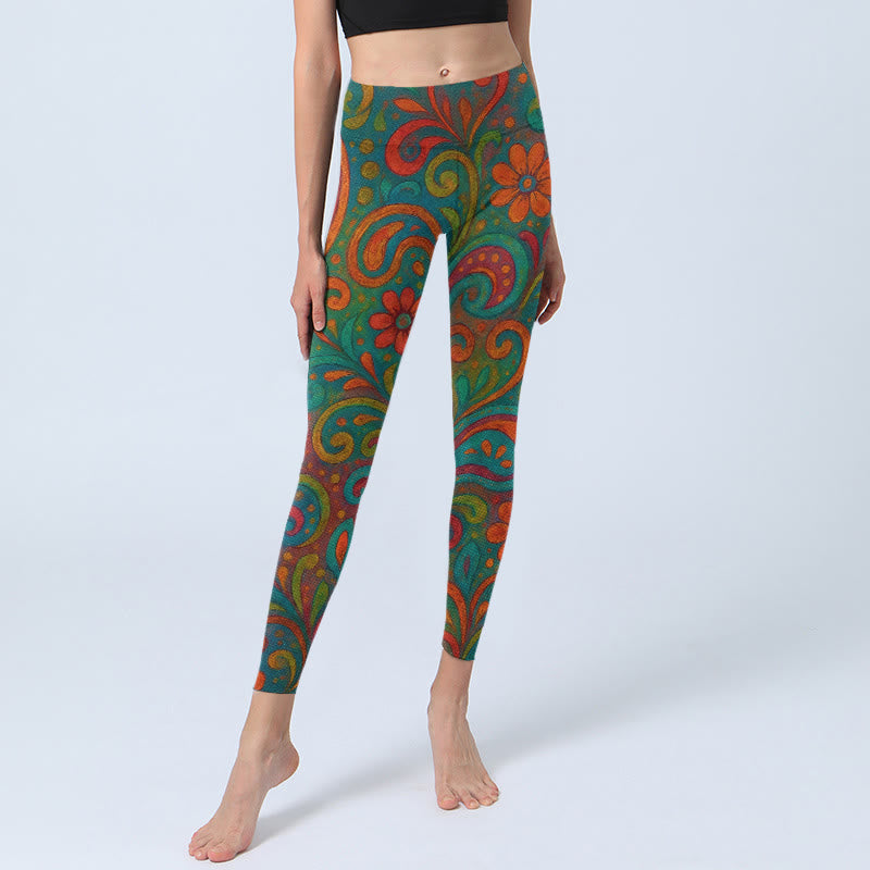 Buddha Stones Vibrant Swirling Florals Paisley Print Gym Leggings Women's Yoga Pants - image 5