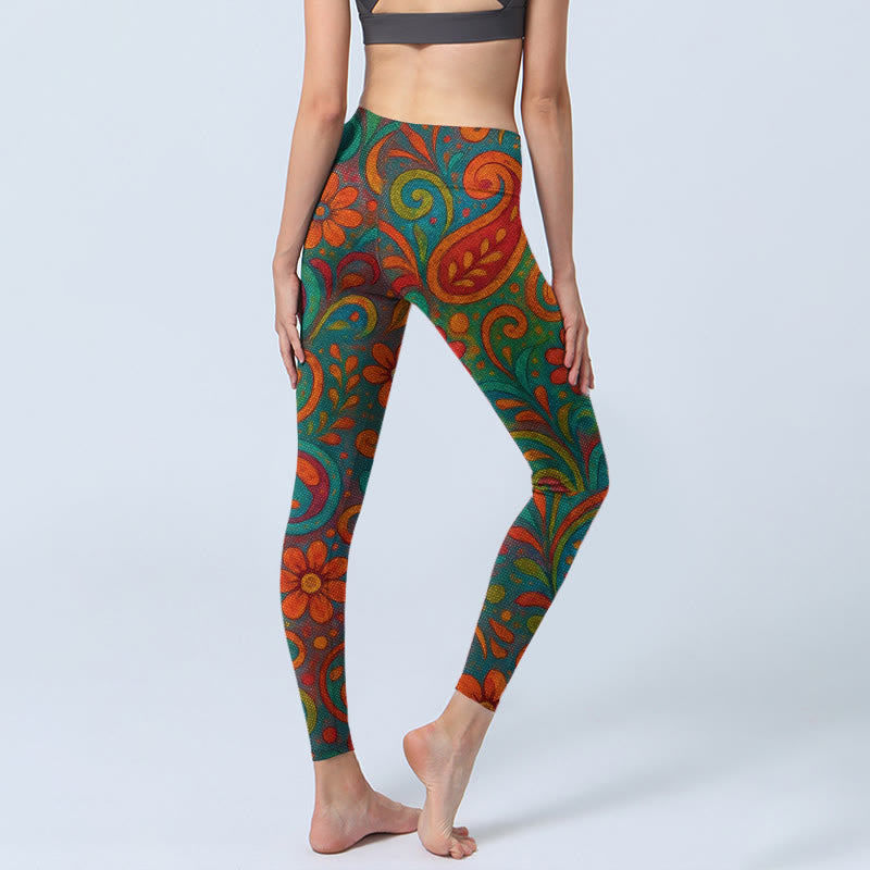 Buddha Stones Vibrant Swirling Florals Paisley Print Gym Leggings Women's Yoga Pants - image 4