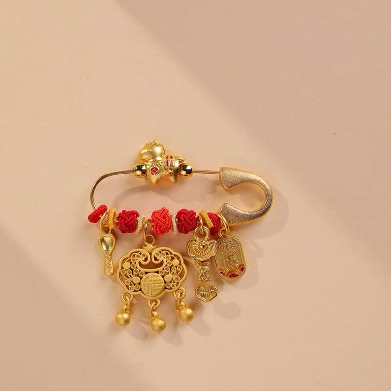 Buddha Stones Year Of The Horse Fu Character Longevity Lock Ruyi Handle Luck Brooch - Longevity Lock Ruyi Healthy Horse - image 3