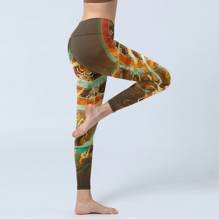 Buddha Stones Dunhuang Flying Apsaras Mandala Print Gym Leggings Women's Yoga Pants - image 3