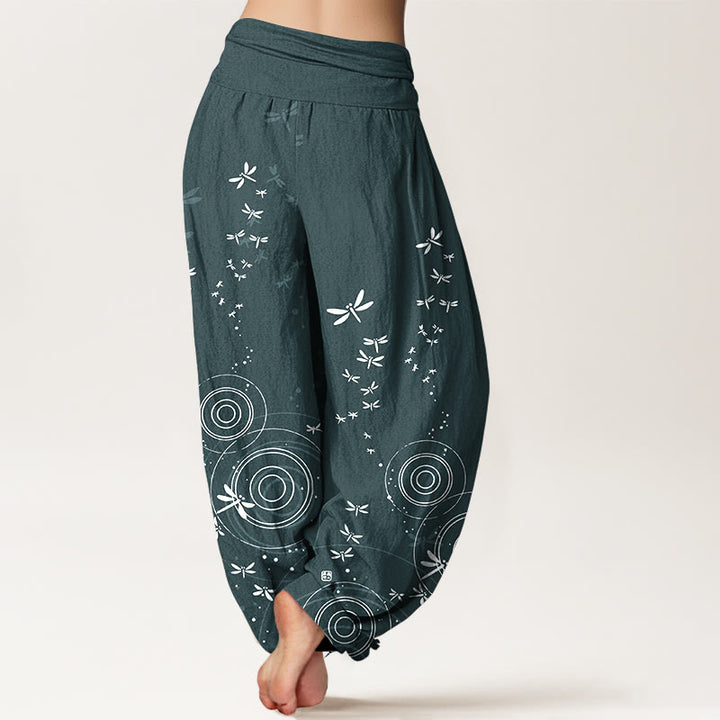 Buddha Stones Pure Cotton Circular Lines Dragonfly Women's Elastic Waist Harem Pants - image 2