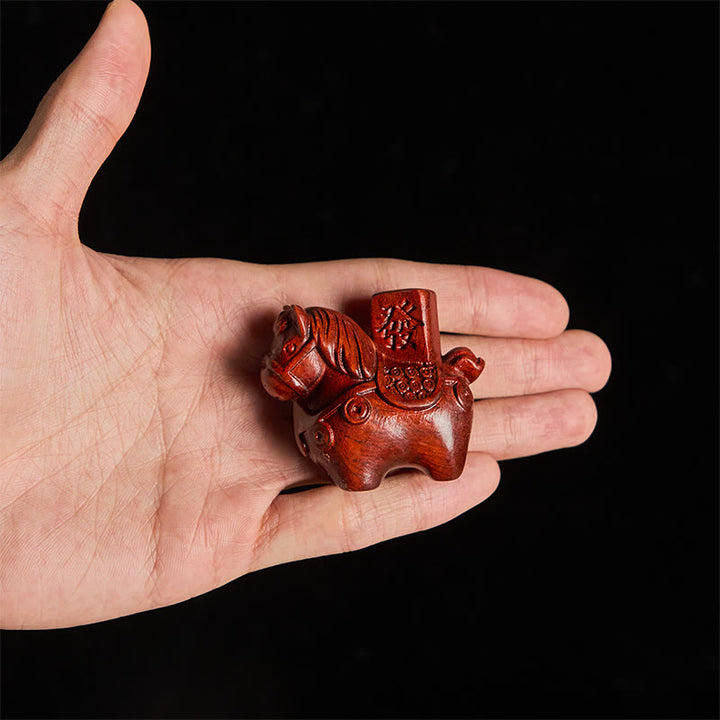 Buddha Stones Year of the Horse Get rich Green Sandalwood Small Leaf Red Sandalwood Linden Wood Animals Positive Decoration - image 19