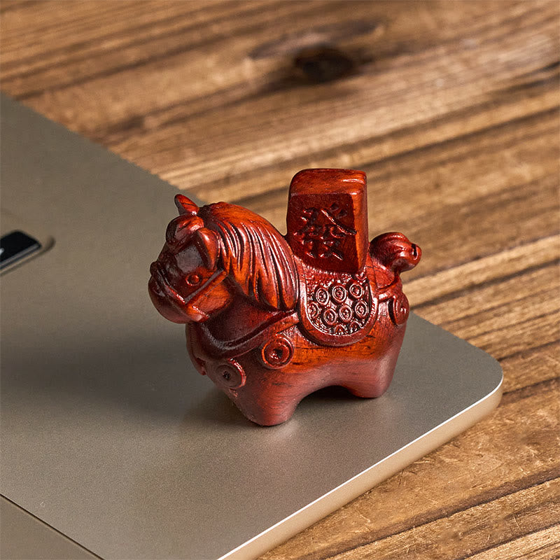 Buddha Stones Year of the Horse Get rich Green Sandalwood Small Leaf Red Sandalwood Linden Wood Animals Positive Decoration - image 16