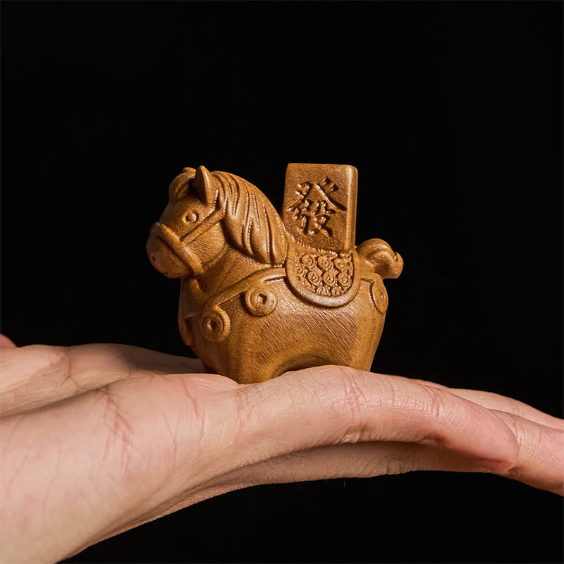 Buddha Stones Year of the Horse Get rich Green Sandalwood Small Leaf Red Sandalwood Linden Wood Animals Positive Decoration - image 4