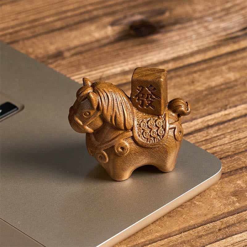 Buddha Stones Year of the Horse Get rich Green Sandalwood Small Leaf Red Sandalwood Linden Wood Animals Positive Decoration - image 2