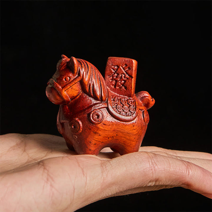 Buddha Stones Year of the Horse Get rich Green Sandalwood Small Leaf Red Sandalwood Linden Wood Animals Positive Decoration - image 18