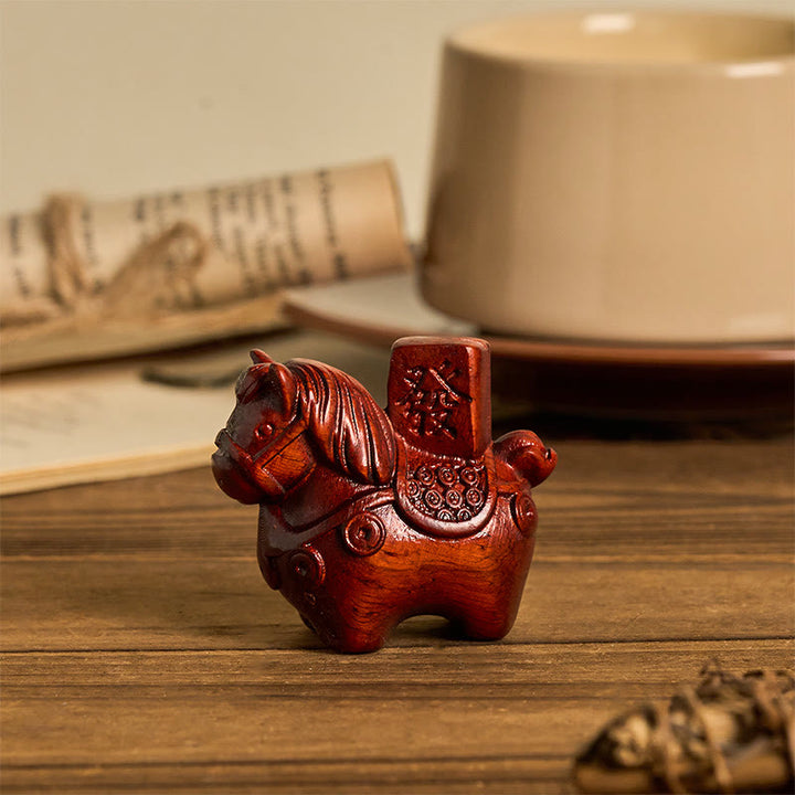 Buddha Stones Year of the Horse Get rich Green Sandalwood Small Leaf Red Sandalwood Linden Wood Animals Positive Decoration - image 15